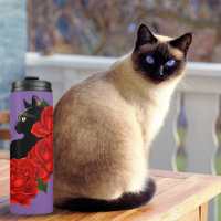 Gothic Black Cat Red Roses Purple