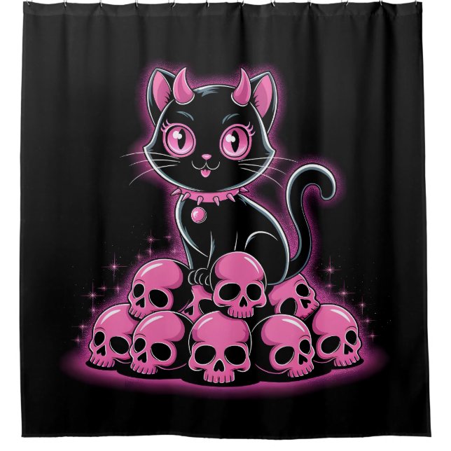 Gothic Black Cat Shower Curtain (Front)