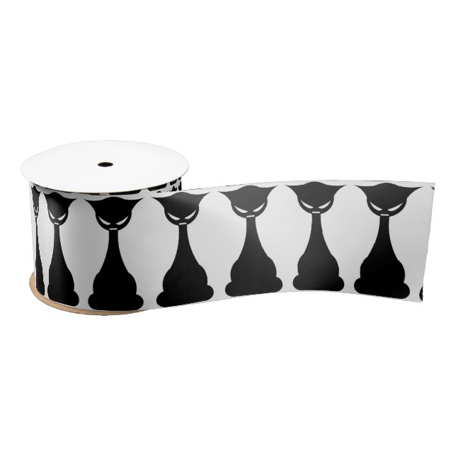 Gothic black cat silhouette ribbon satin ribbon (Spool)