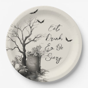 Gothic Black Cat Spooky Halloween Paper Plate