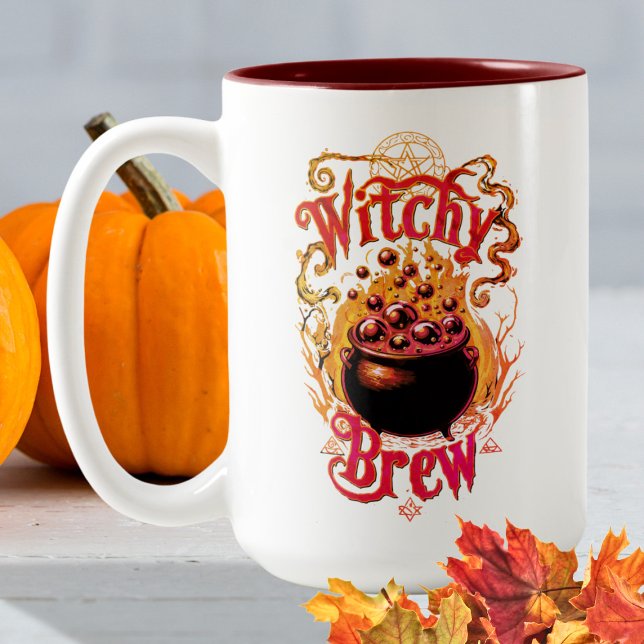 Gothic Black Cauldron Halloween Coffee Witch Brew Two-Tone Coffee Mug (Creator Uploaded)