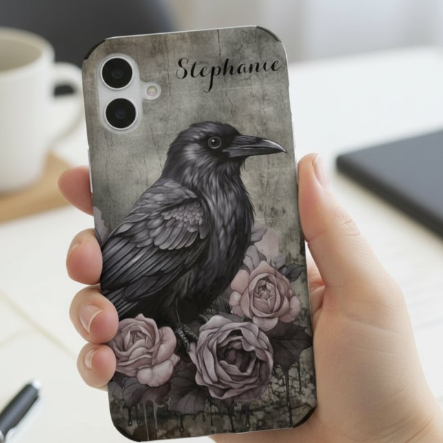Gothic Black Crow Dark Academia iPhone 16 Case (Gothic black raven phone case)