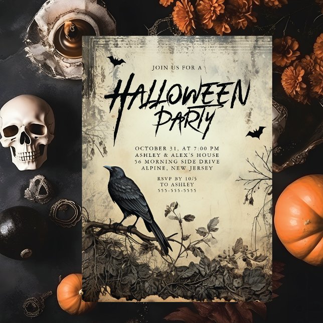 Gothic Black Crow Halloween Party Invitation (Creator Uploaded)