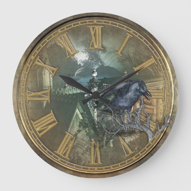 Gothic Black Crow Large Clock (Front)