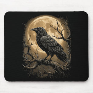 Gothic Black Crow Raven Moon Dark Forest Bird Mouse Pad