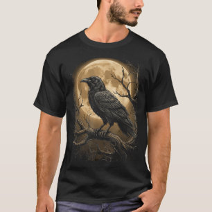 Gothic Black Crow Raven Moon Dark Forest Bird T-Shirt