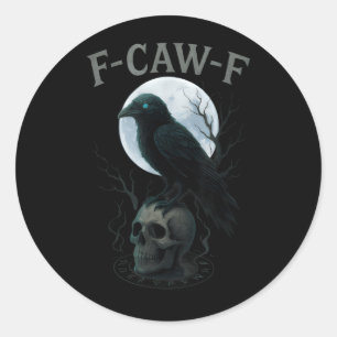 Gothic Black Crow Raven Skull Moon Halloween Classic Round Sticker