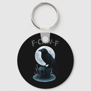 Gothic Black Crow Raven Skull Moon Halloween Key Ring