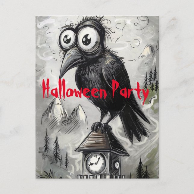 Gothic Black Crow Spooky Halloween Party Postcard (Front)