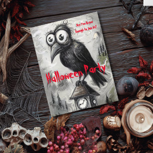 Gothic Black Crow & Tower Spooky Halloween Party Postcard