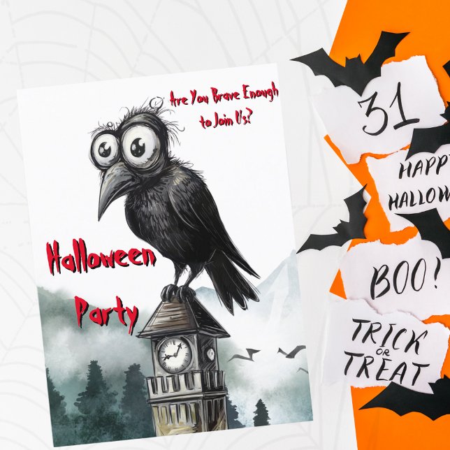 Gothic Black Crow & Tower Spooky Halloween Party Postcard (Creator Uploaded)