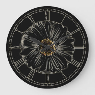Gothic Black Daisy Large Clock