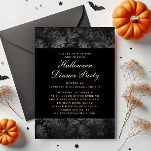 Gothic Black Damask Halloween Dinner Gold Foil