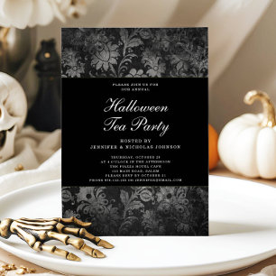 Gothic Black Damask Halloween Tea Party  Invitation