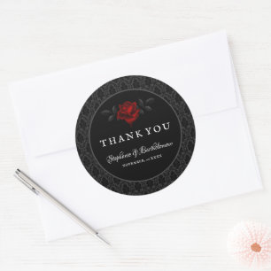 Gothic Black Damask Rose Wedding Classic Round Sticker
