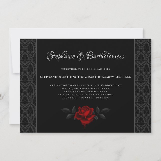 Gothic Black Damask Rose Wedding Invitation (Front)
