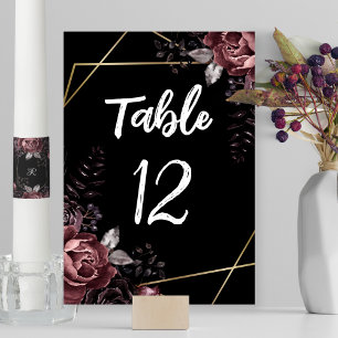 Gothic Black Dark Florals Geometric Wedding Table Number