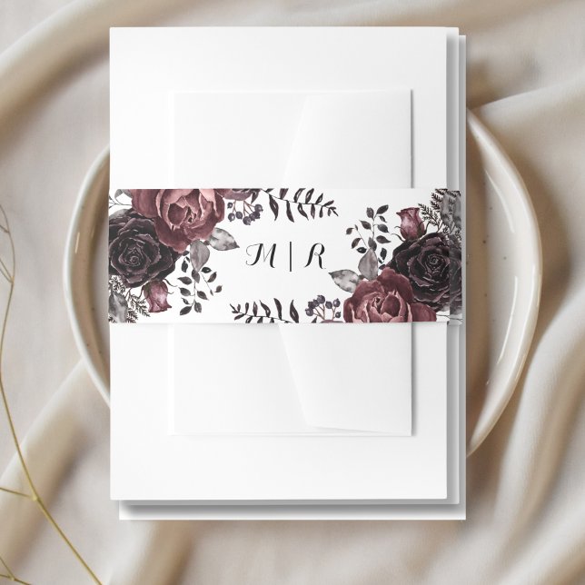 Gothic Black Dark Florals Invitation Belly Band (Creator Uploaded)