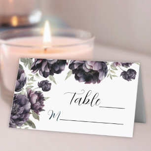 Gothic Black Dark Peonies Vintage Goth Wedding Place Card