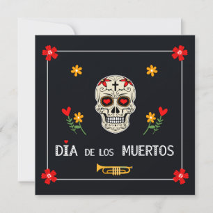 Gothic Black Dia de los Muertos Sugar Skull Flower Invitation