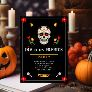 Gothic Black Dia de los Muertos Sugar Skull Flower Invitation