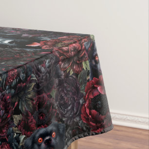 Gothic Black Dog & Dark Flowers Pattern Tablecloth