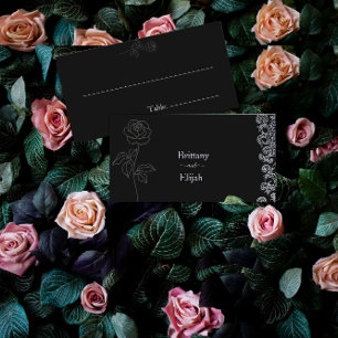Gothic Black Floral Bachelorette Party Place Card
