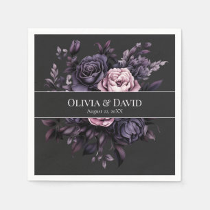 Gothic Black Floral Personalized Wedding Napkins