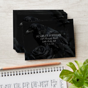 Gothic Black Floral Raven & Rose Wedding Envelope
