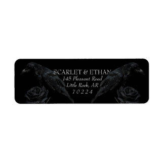 Gothic Black Floral Raven & Rose Wedding Return Address Label