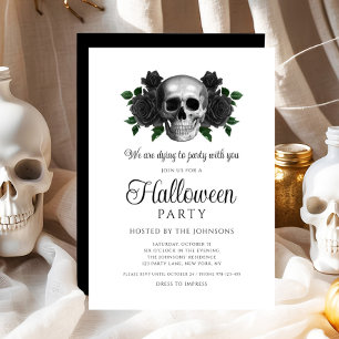 Gothic Black Floral Skull Halloween Invitation