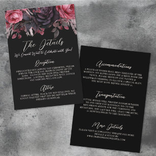 Gothic Black Floral Wedding Details Accommodations Enclosure Card