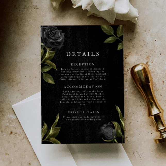 Gothic Black Floral Wedding Details  Enclosure Card (Creator Uploaded)