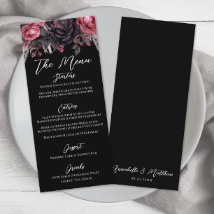 Gothic Black Floral Wedding Menu
