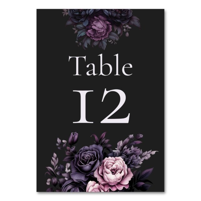 Gothic Black Floral Wedding Table Numbers (Front)