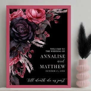 Gothic Black Floral Wedding Welcome Sign