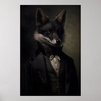 Gothic Black Fox Vintage Poster, Art Poster Print