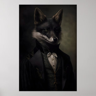 Gothic Black Fox Vintage Poster, Art Poster Print