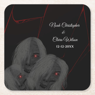 Gothic Black Ghosts - Dark Moody Halloween Square Paper Coaster