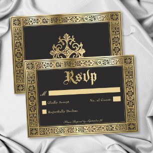 Gothic Black Gold Mediaeval Until Death Wedding RSVP Card