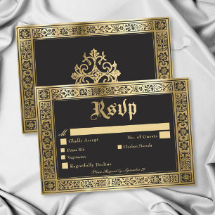 Gothic Black Gold Mediaeval Until Death Wedding RSVP Card