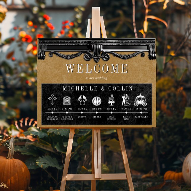 Gothic Black & Gold Order of Events Wedding Poster (Creator Uploaded)