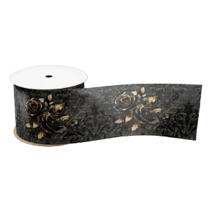 Gothic black gold rose damask elegant adult satin ribbon