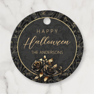 Gothic black gold rose damask elegant Halloween Favour Tags