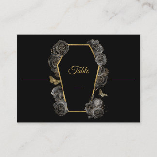 Gothic Black & Gold Roses Coffin Wedding Pattern  Place Card