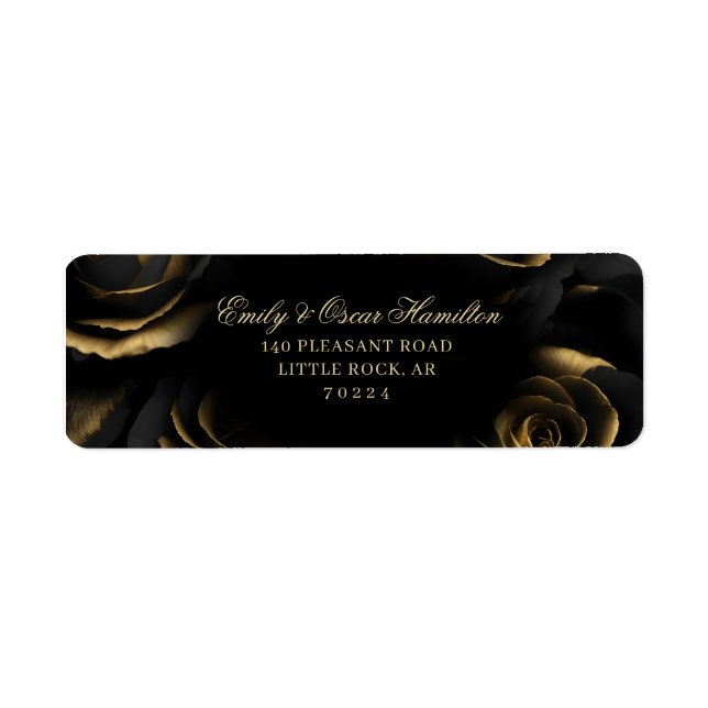 Gothic Black & Gold Roses Moody Return Address Label (Front)