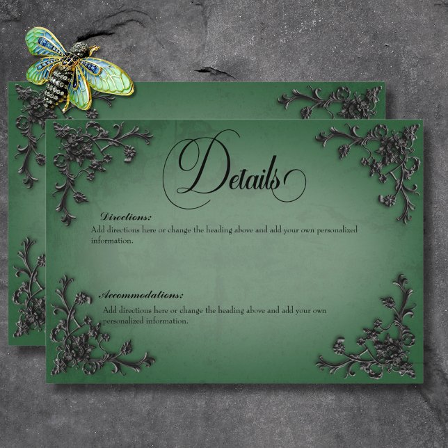 Gothic Black & Green Filigree Heart Details Enclosure Card (Gothic Black & Green Filigree Heart Details Enclosure Card)
