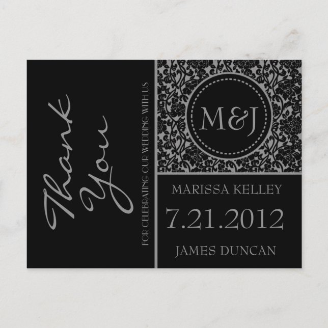 Gothic Black/Grey Flourish Thank You Postcard (Front)