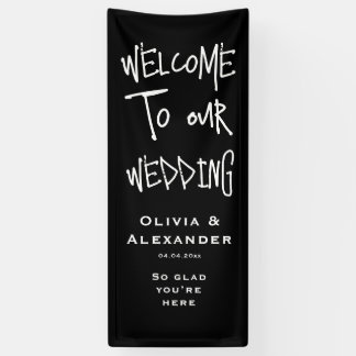 Gothic Black Halloween Wedding Welcome Sign, Linen Banner