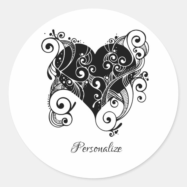 Gothic Black Heart Tattoo Art Design Personalised Classic Round Sticker (Front)